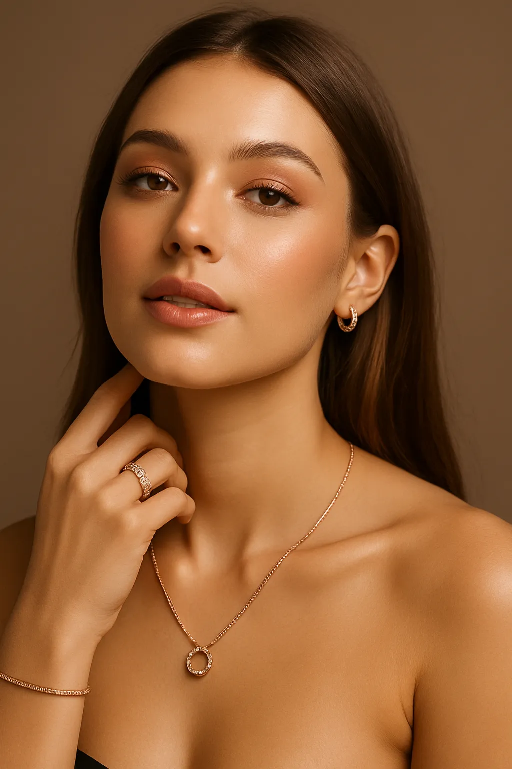 Eine Frau mit Roségoldschmuck